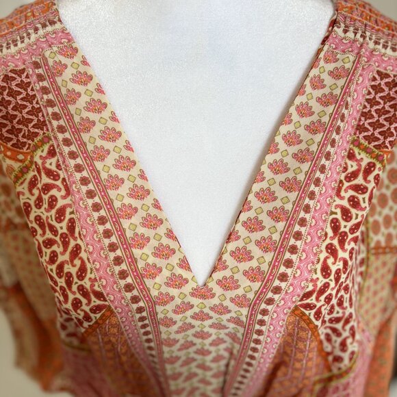 Rose & Olive Floral/ Paisley Short sleeve, Pink/Orange Trendy Blouse, Size XL - Picture 6 of 10